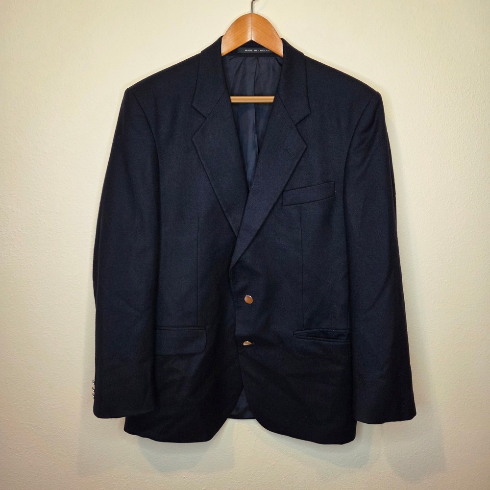 Alexandre of England Mens Navy Blue Pure New Wool Blazer Sport Coat 40 Short